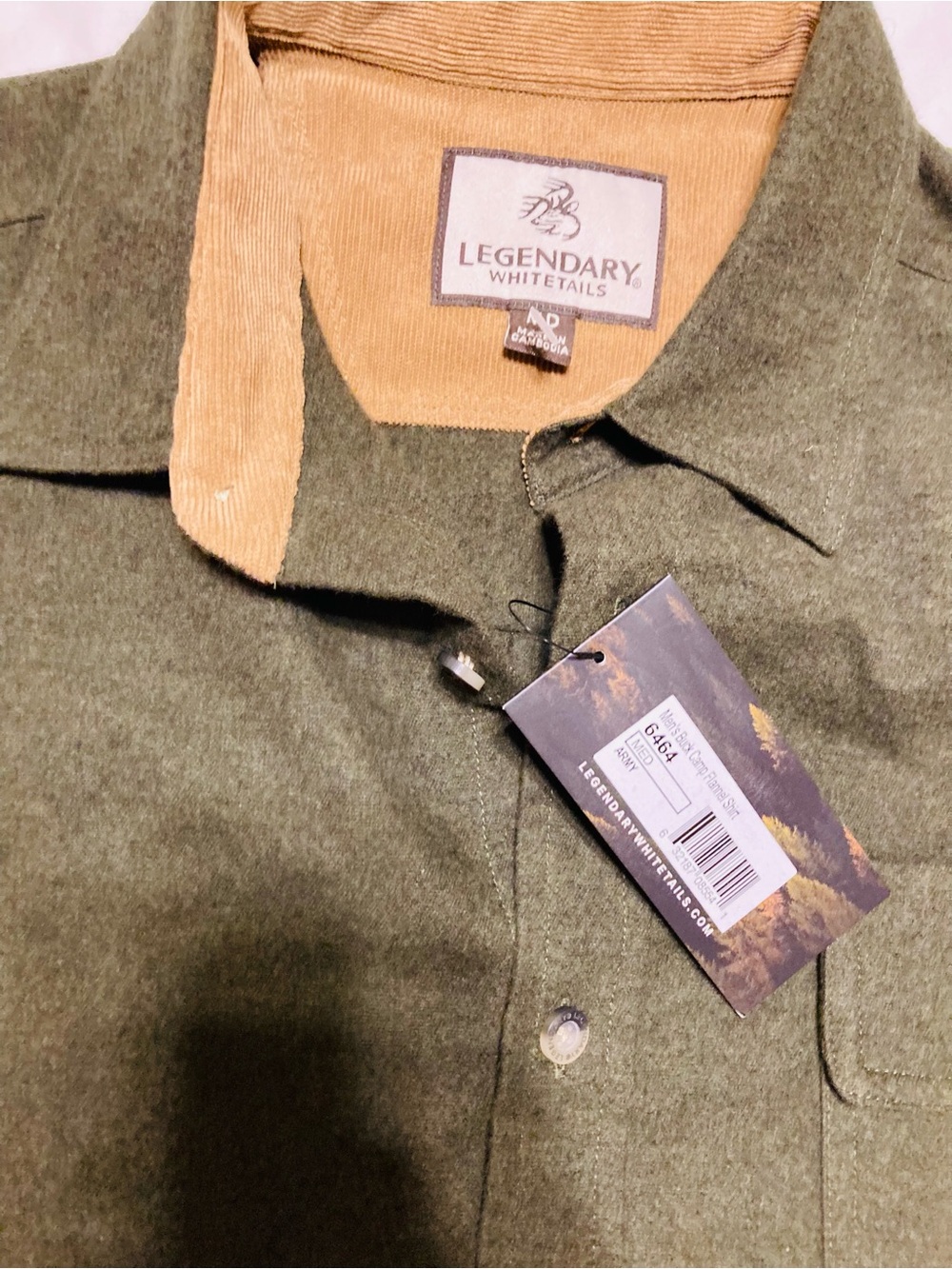 Legendary Whitetails Olive Green Shirt Jacket with Tan Corduroy Collar